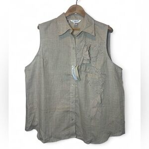 Vintage 90 Richard Malcolm WOMAN 2X IRISHLINEN Beige 3D Floral Sleeveless Blouse